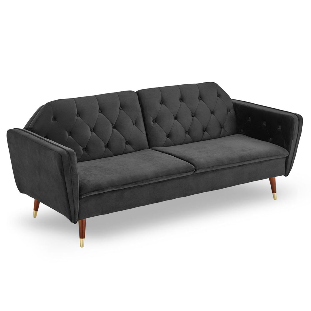 P&F ZennHome Faux Velvet Tufted Sofa Bed Couch Futon - Black