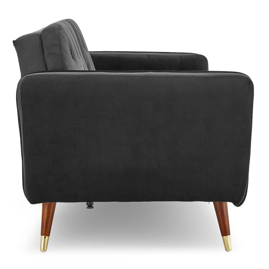 P&F ZennHome Faux Velvet Tufted Sofa Bed Couch Futon - Black