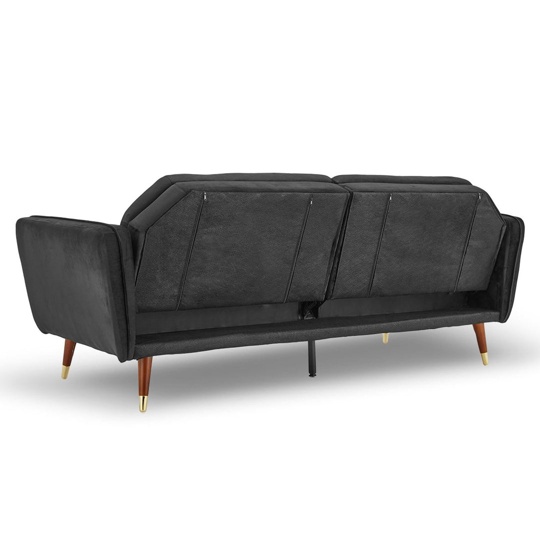 P&F ZennHome Faux Velvet Tufted Sofa Bed Couch Futon - Black