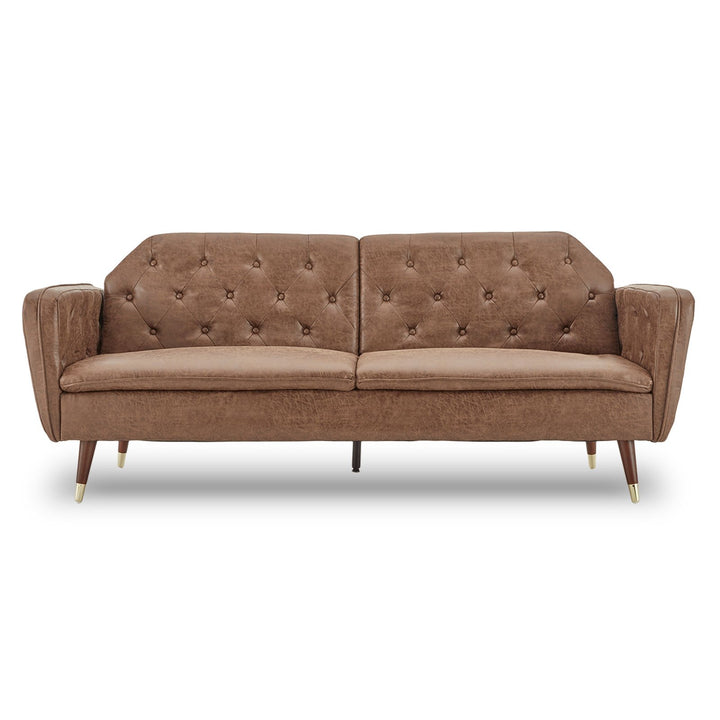 P&F ZennHome Faux Velvet Tufted Sofa Bed Couch Futon - Brown