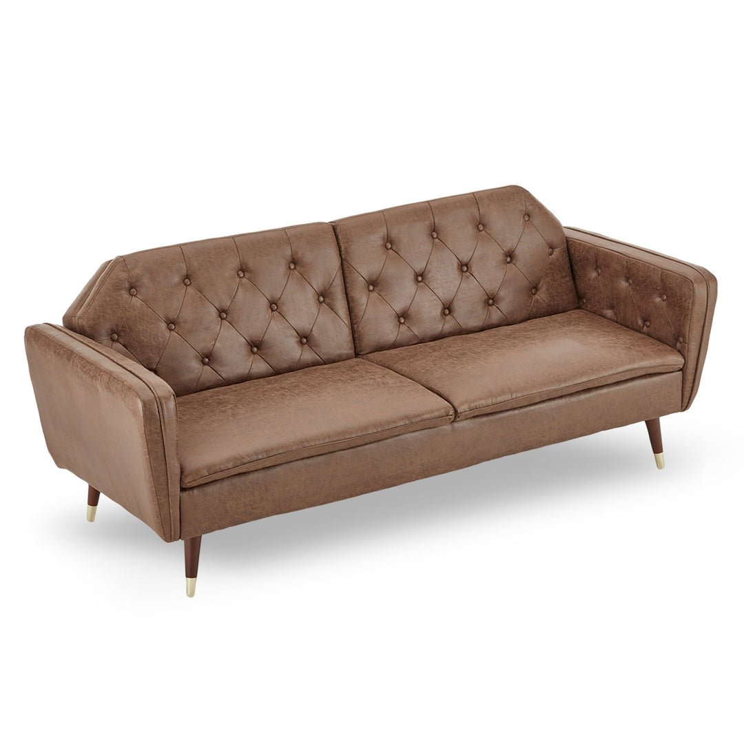 P&F ZennHome Faux Velvet Tufted Sofa Bed Couch Futon - Brown