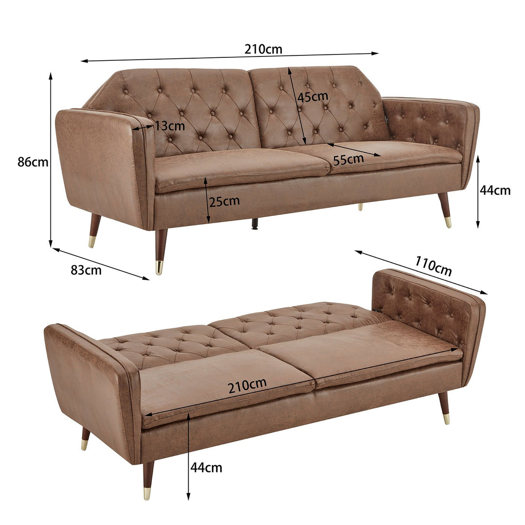 P&F ZennHome Faux Velvet Tufted Sofa Bed Couch Futon - Brown