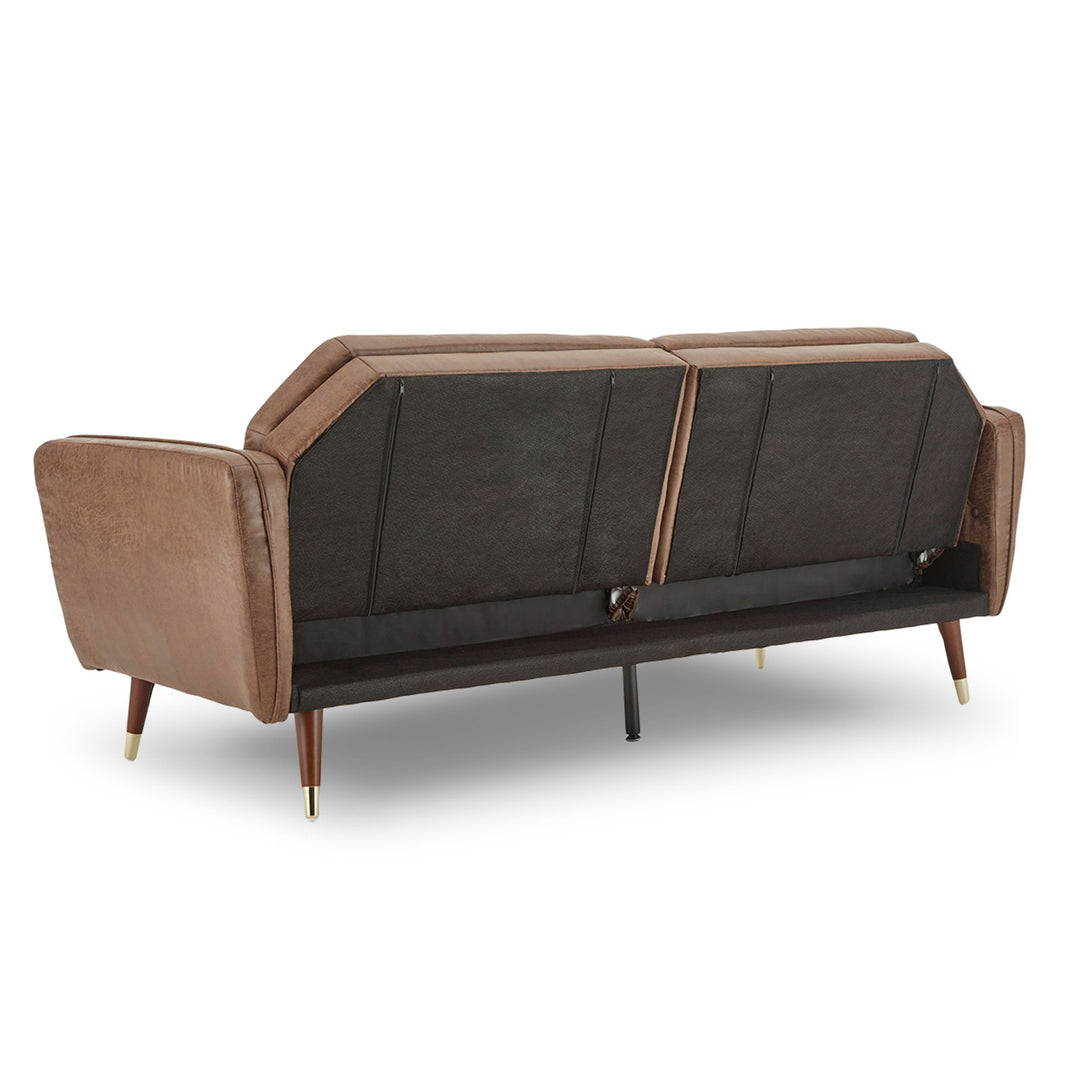 P&F ZennHome Faux Velvet Tufted Sofa Bed Couch Futon - Brown