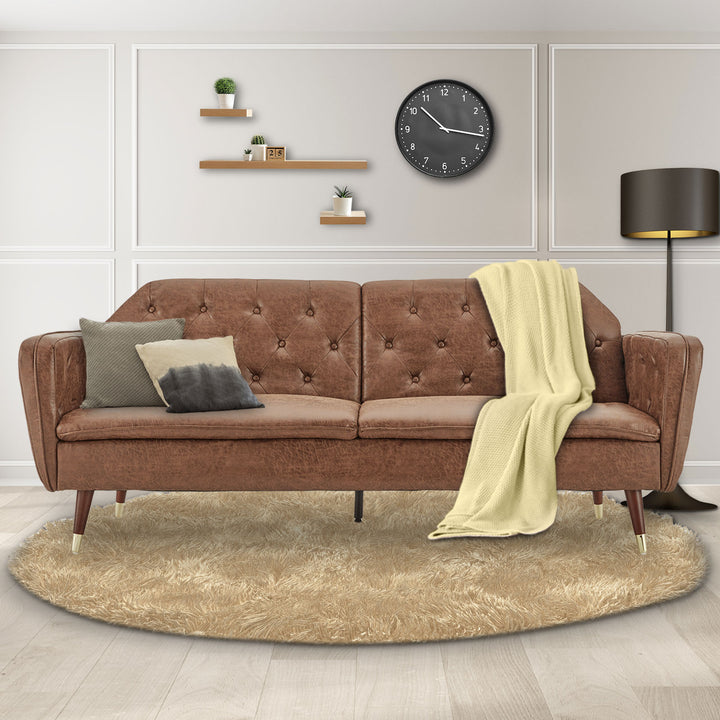 P&F ZennHome Faux Velvet Tufted Sofa Bed Couch Futon - Brown