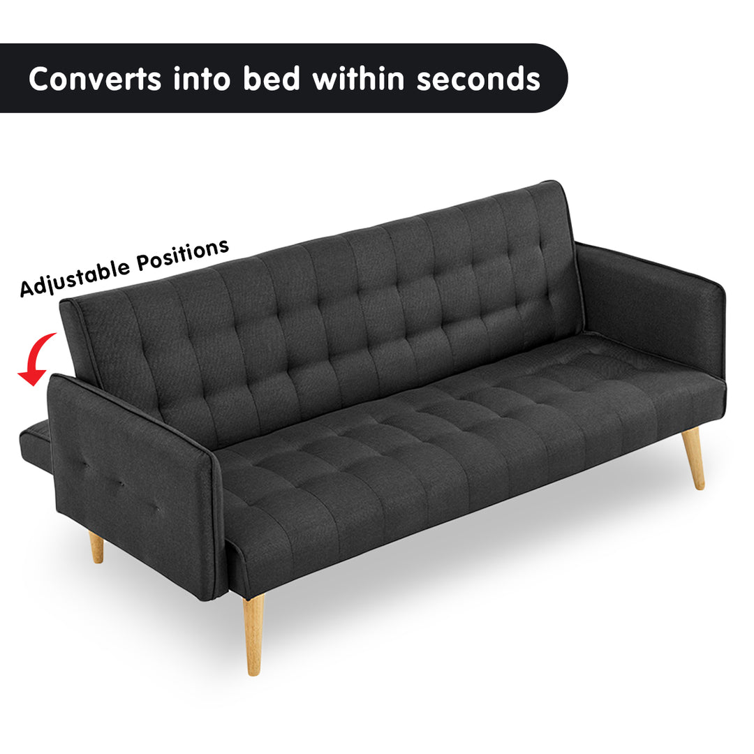 P&F ZennHome 3 Seater Modular Linen Fabric Sofa Bed Couch - Black