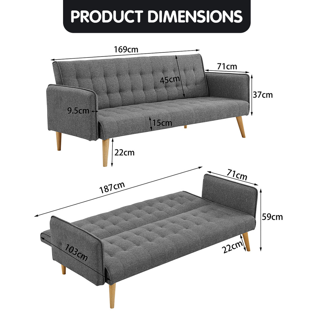 P&F ZennHome 3 Seater Modular Linen Fabric Sofa Bed Couch Armrest Grey