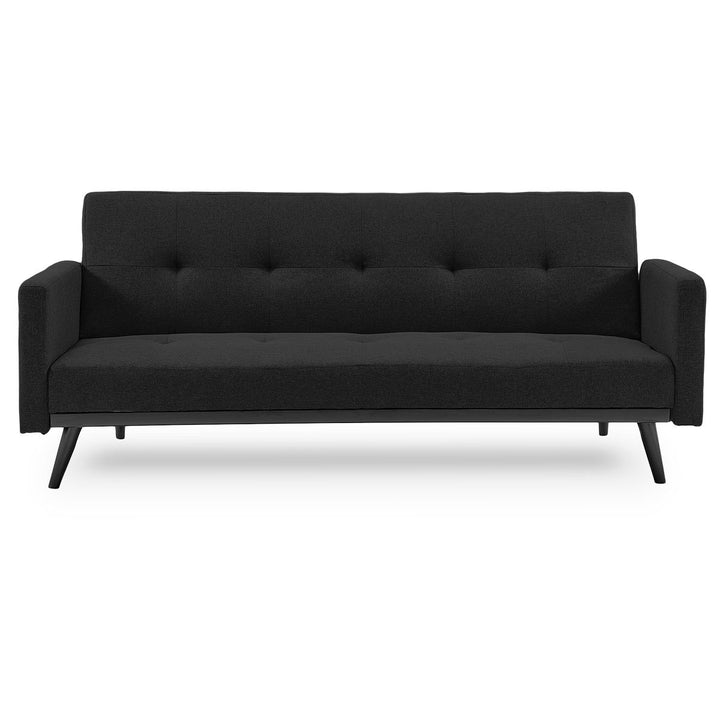 P&F ZennHome Tufted Faux Linen 3-Seater Sofa Bed with Armrests - Black