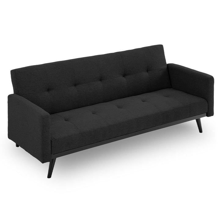 P&F ZennHome Tufted Faux Linen 3-Seater Sofa Bed with Armrests - Black