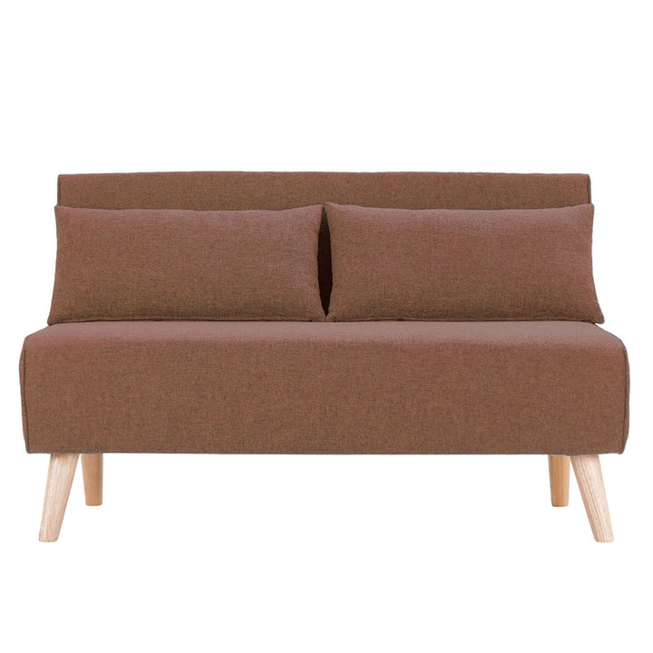 P&F ZennHome 2-Seater Adjustable Sofa Bed Lounge Faux Linen - Brown