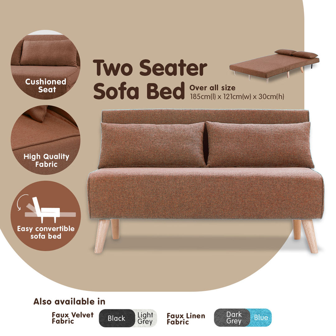 P&F ZennHome 2-Seater Adjustable Sofa Bed Lounge Faux Linen - Brown