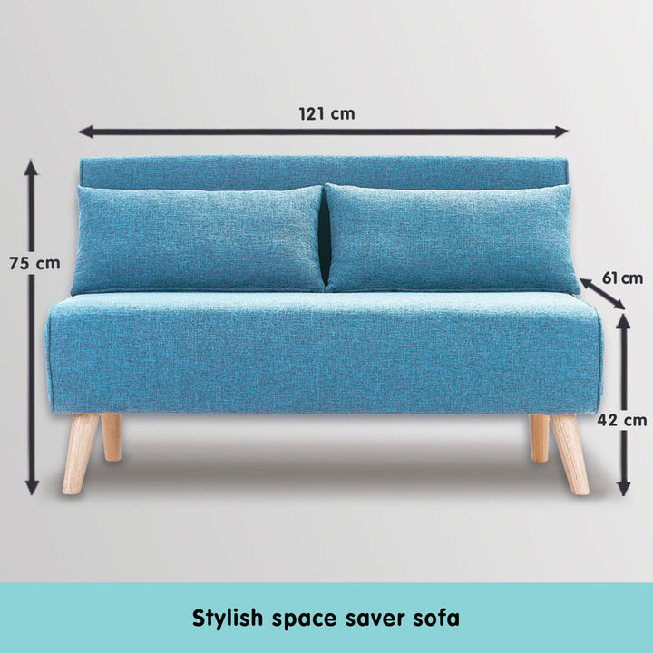 P&F ZennHome Adjustable Corner Sofa 2-Seater Lounge Linen Bed Seat - Blue