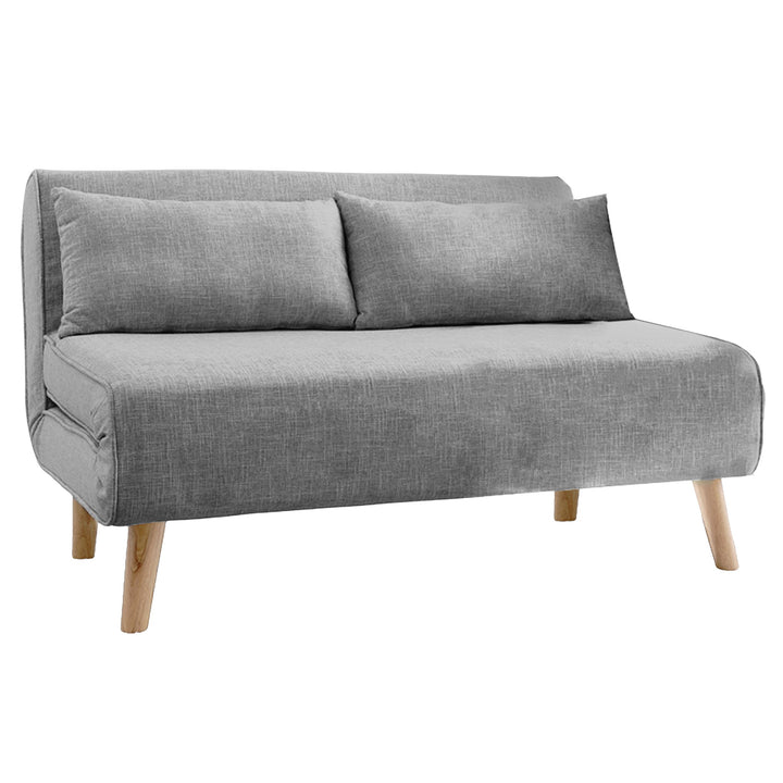 P&F ZennHome 2-Seater Adjustable Sofa Bed Lounge Faux Linen - Grey