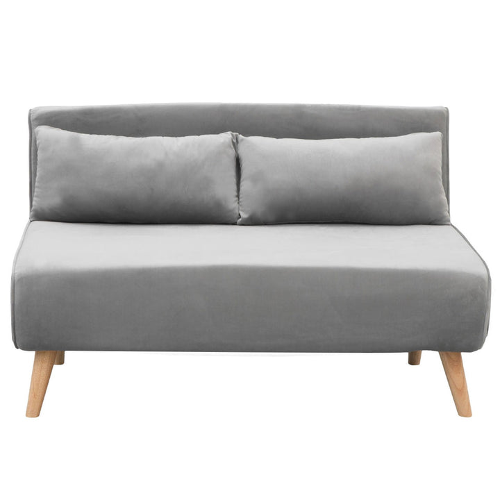 P&F ZennHome 2-Seater Adjustable Sofa Bed Lounge Faux Velvet - Light Grey