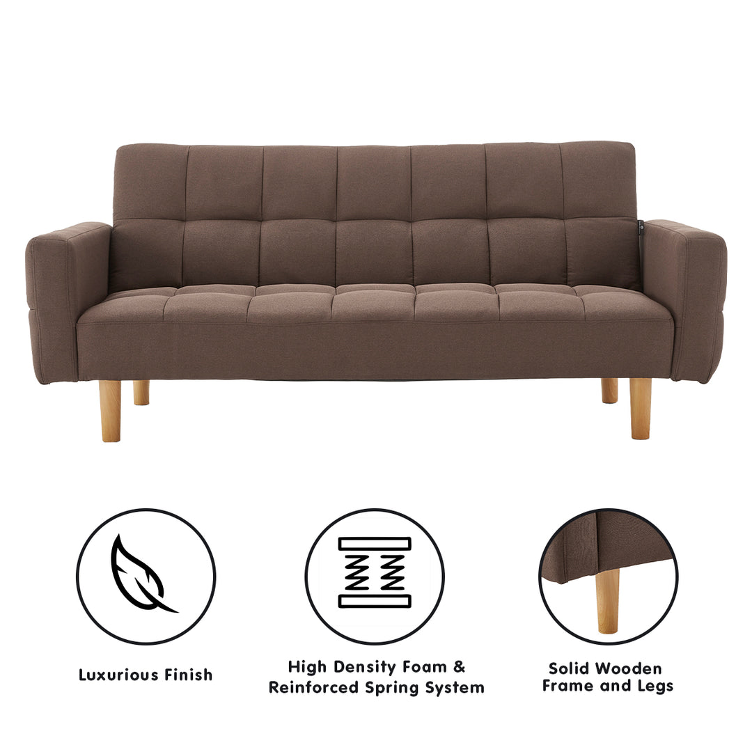 P&F ZennHome 3-Seater Fabric Sofa Bed Futon - Brown