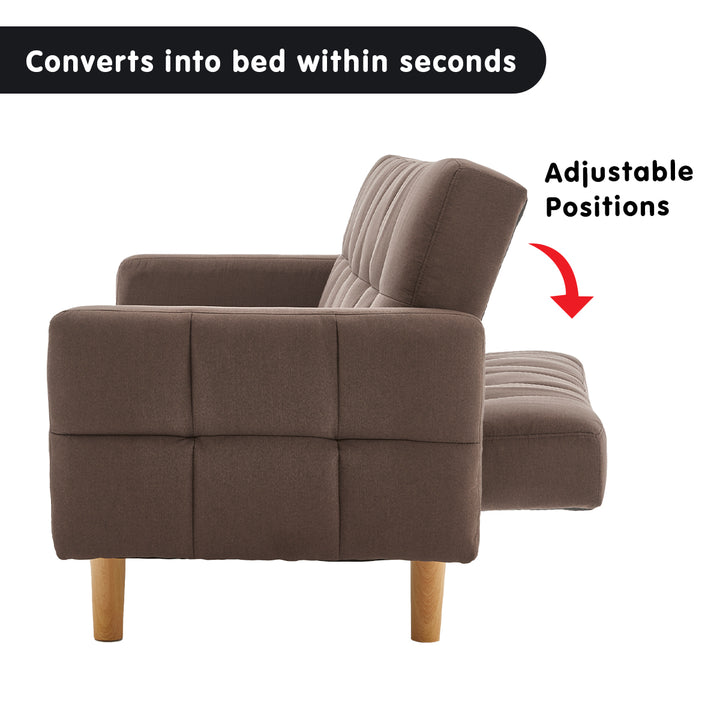 P&F ZennHome 3-Seater Fabric Sofa Bed Futon - Brown