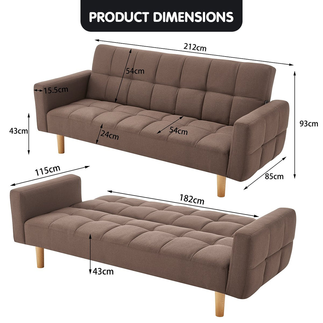 P&F ZennHome 3-Seater Fabric Sofa Bed Futon - Brown