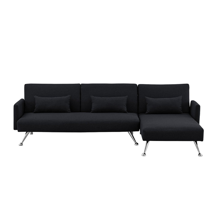 P&F ZennHome Mia 3-Seater Sofa Bed with Chaise & 3 Pillows - Black