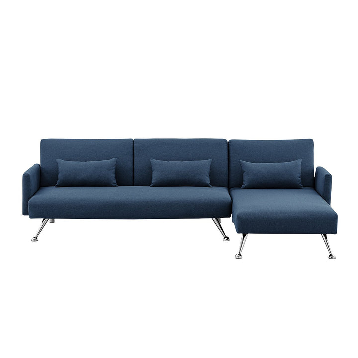 P&F ZennHome Mia 3-Seater Sofa Bed with Chaise & 3 Pillows - Blue