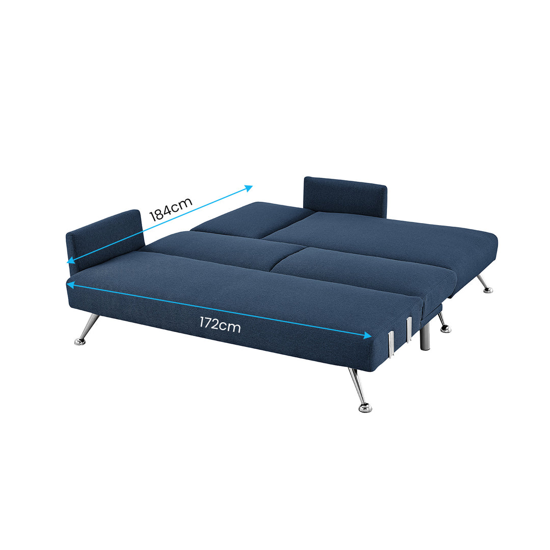 P&F ZennHome Mia 3-Seater Sofa Bed with Chaise & 3 Pillows - Blue