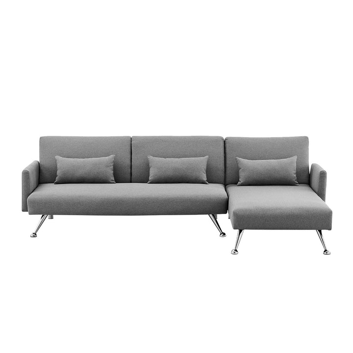 P&F ZennHome Mia 3-Seater Corner Sofa Bed Chaise and Pillows Dark Grey