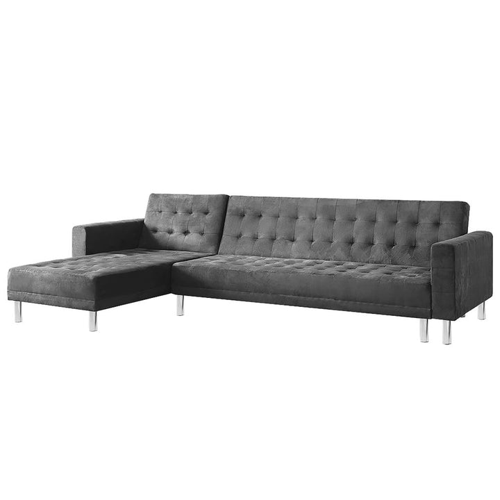 P&F ZennHome Faux Velvet Corner Wooden Sofa Bed Couch with Chaise - Grey