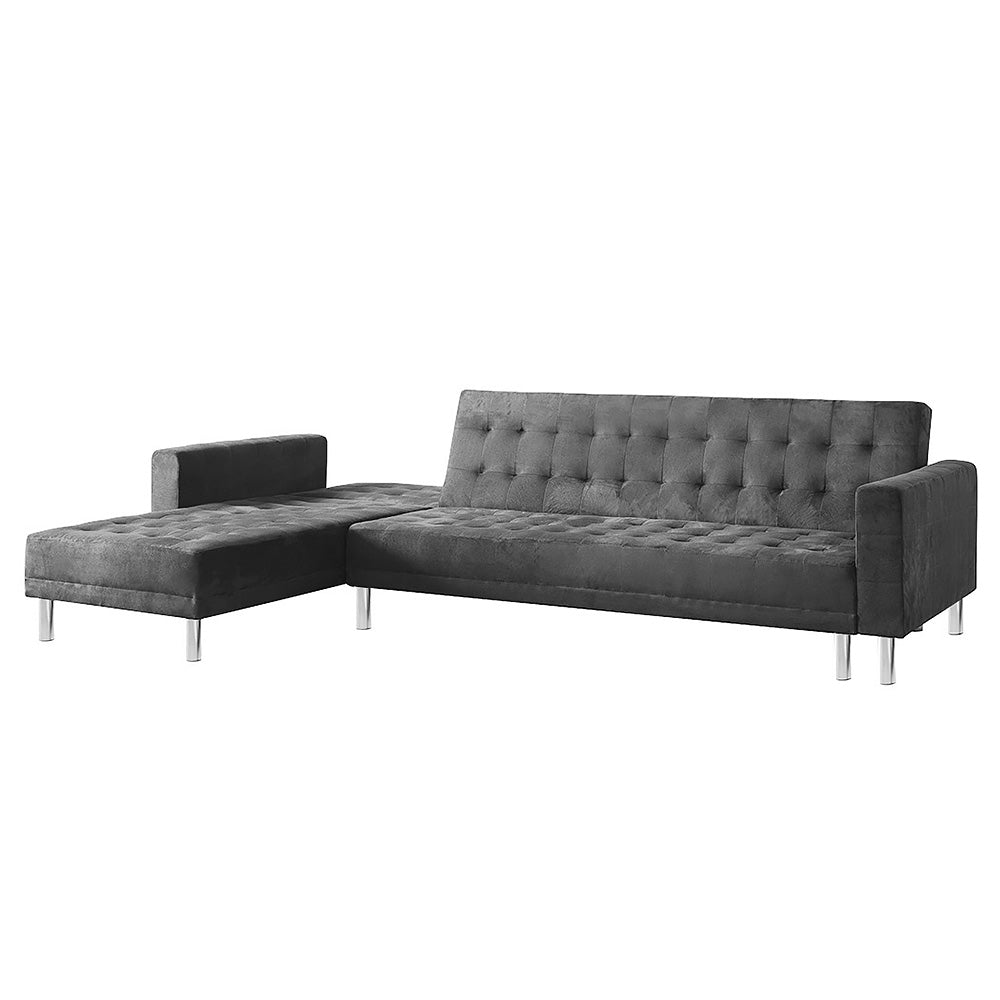 P&F ZennHome Faux Velvet Corner Wooden Sofa Bed Couch with Chaise - Grey