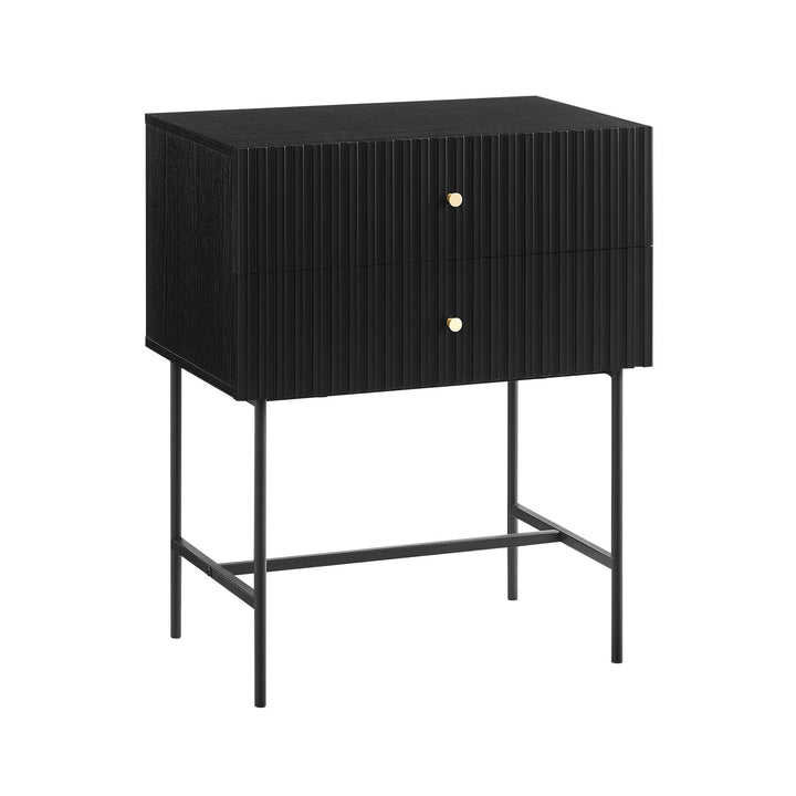 P&F ZennHome Arden Fluted 2-drawer Bedside Table Night Stand - Black