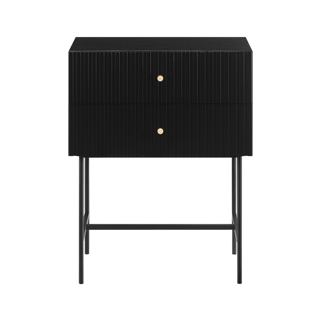 P&F ZennHome Arden Fluted 2-drawer Bedside Table Night Stand - Black
