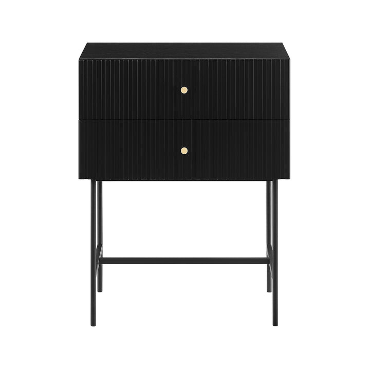 P&F ZennHome Arden Fluted 2-drawer Bedside Table Night Stand - Black