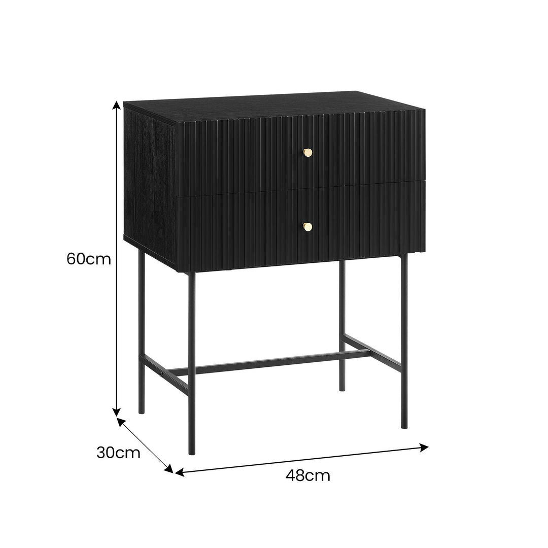P&F ZennHome Arden Fluted 2-drawer Bedside Table Night Stand - Black