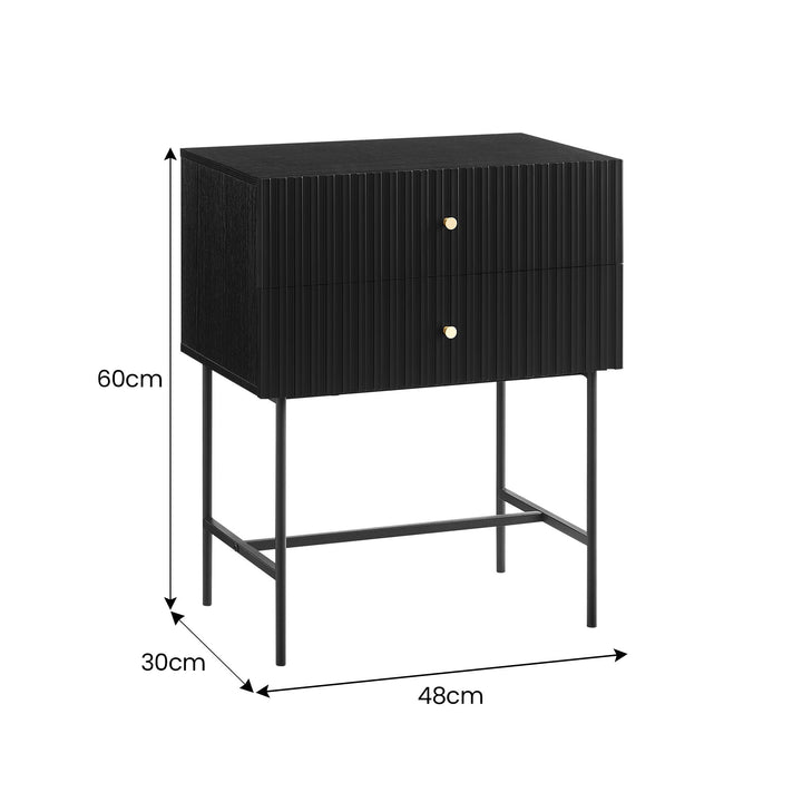 P&F ZennHome Arden Fluted 2-drawer Bedside Table Night Stand - Black
