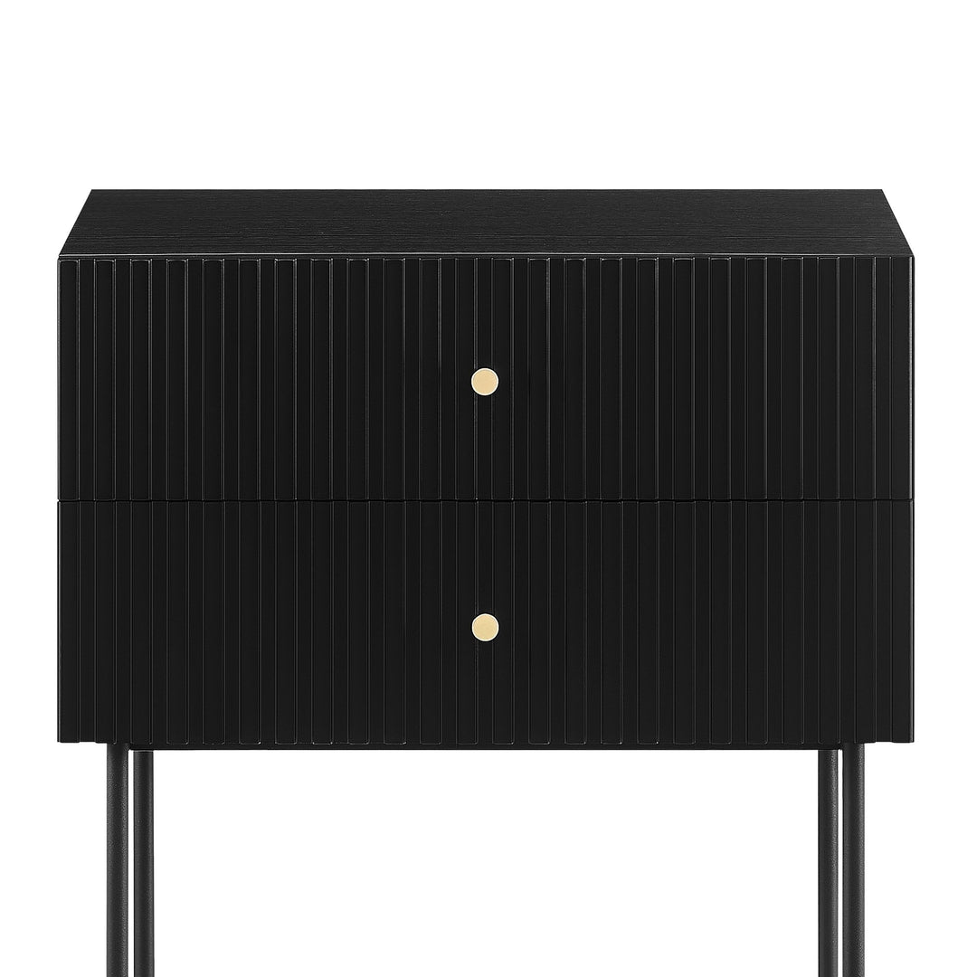 P&F ZennHome Arden Fluted 2-drawer Bedside Table Night Stand - Black