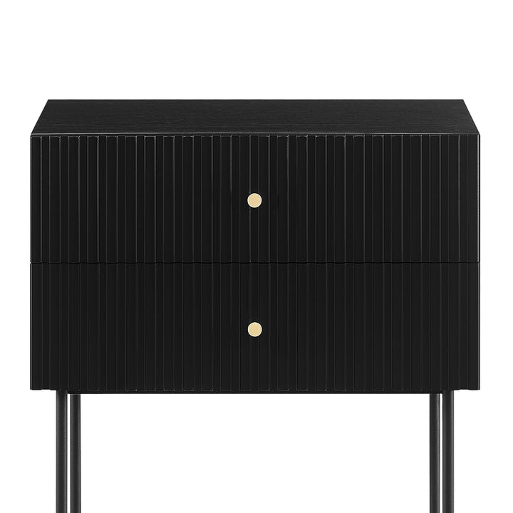 P&F ZennHome Arden Fluted 2-drawer Bedside Table Night Stand - Black
