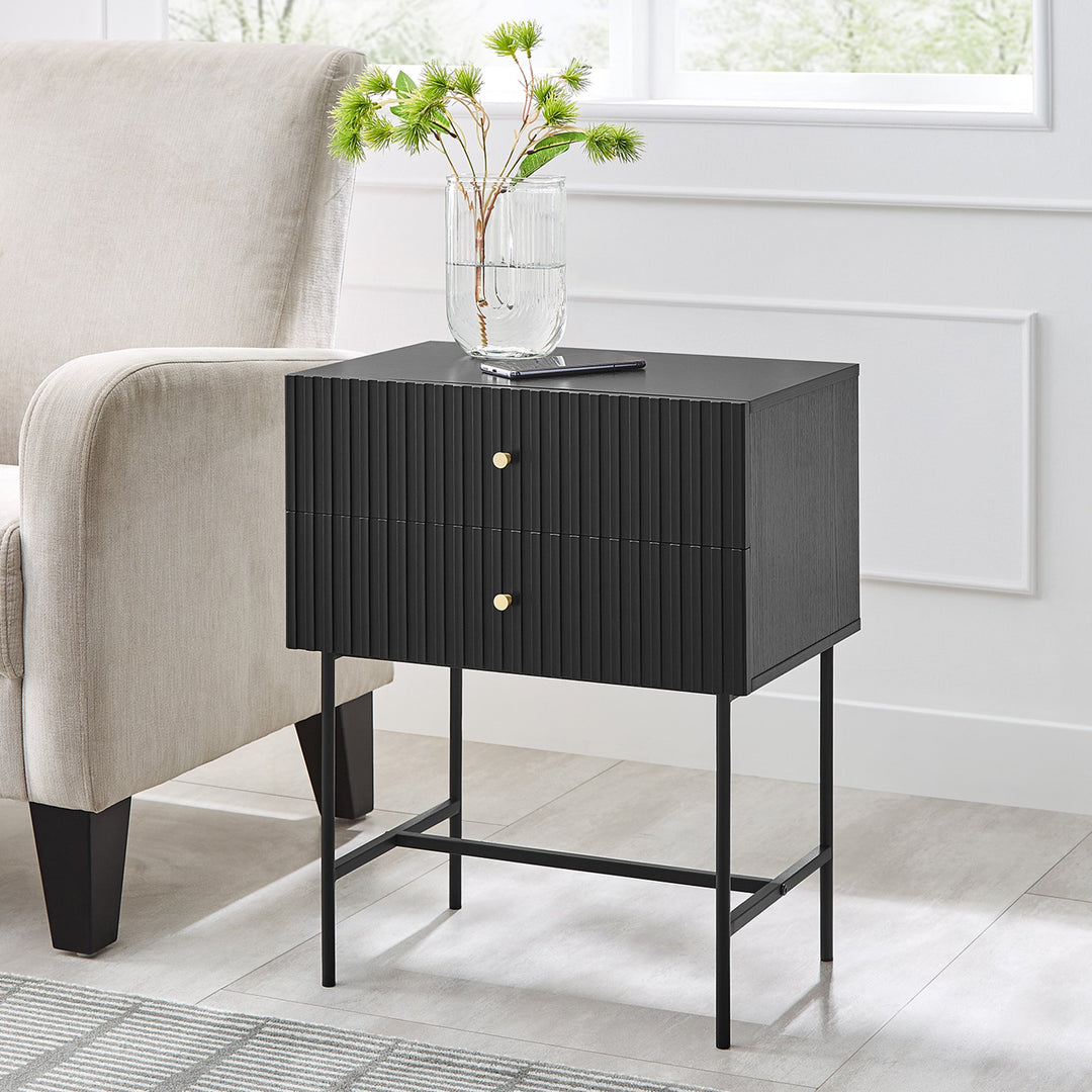 P&F ZennHome Arden Fluted 2-drawer Bedside Table Night Stand - Black