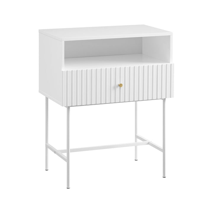 P&F ZennHome Cecil Slender Fluted Bedside Table In White
