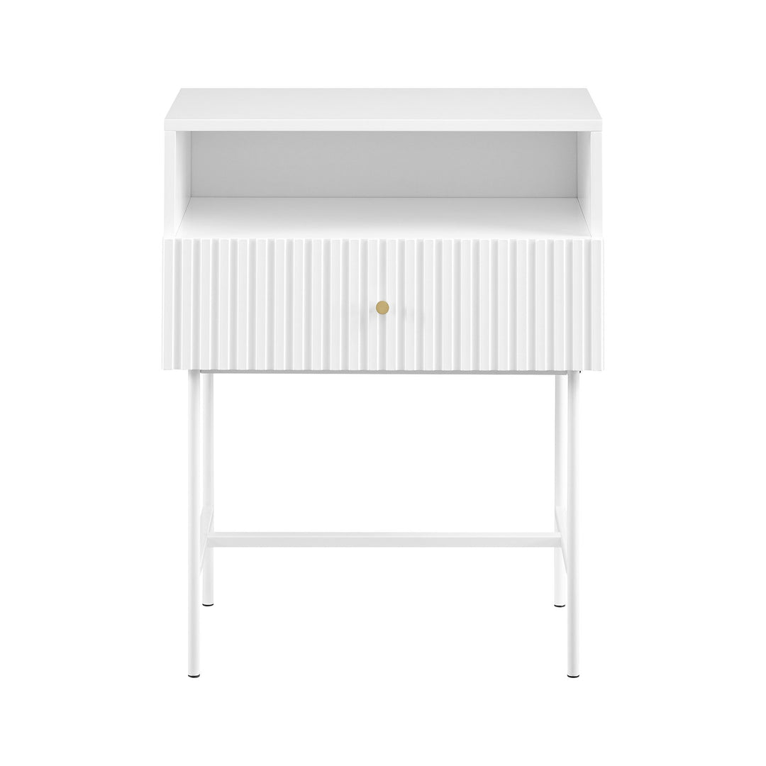 P&F ZennHome Cecil Slender Fluted Bedside Table In White