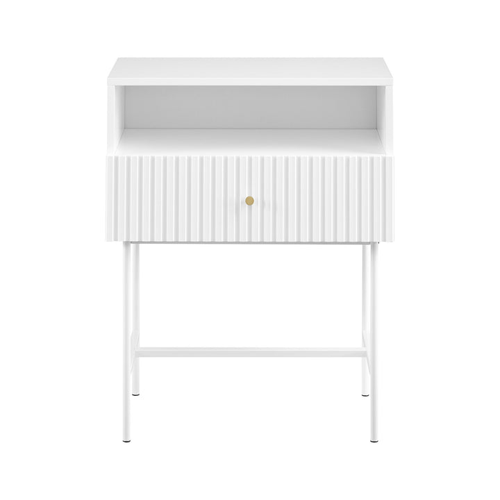 P&F ZennHome Cecil Slender Fluted Bedside Table In White