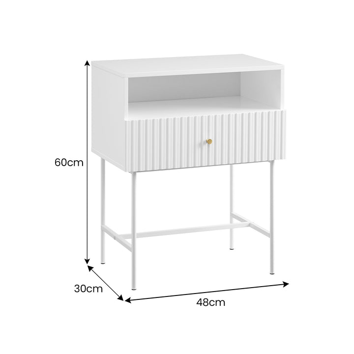 P&F ZennHome Cecil Slender Fluted Bedside Table In White