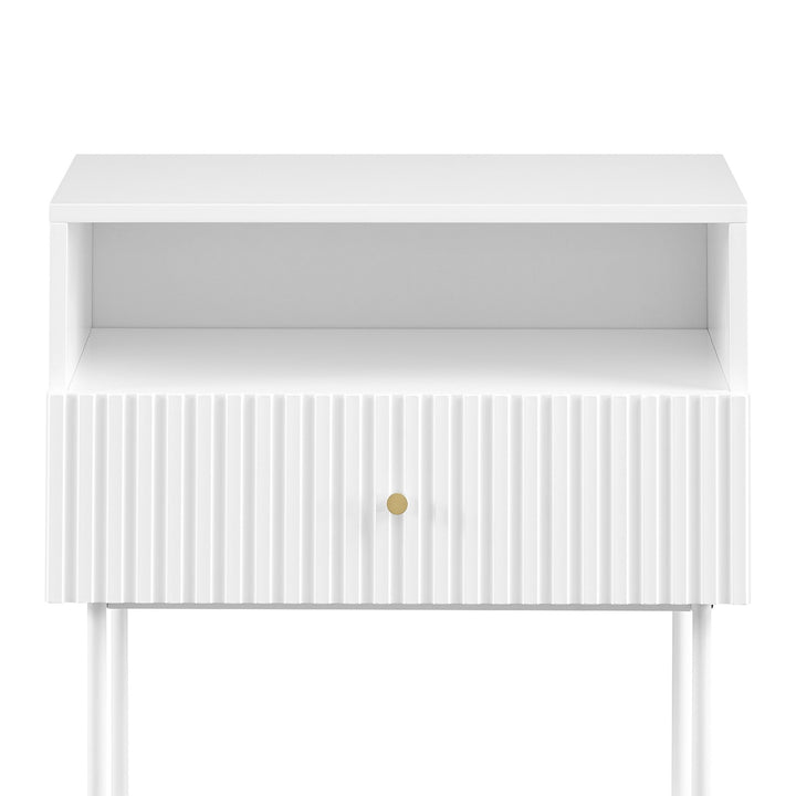 P&F ZennHome Cecil Slender Fluted Bedside Table In White