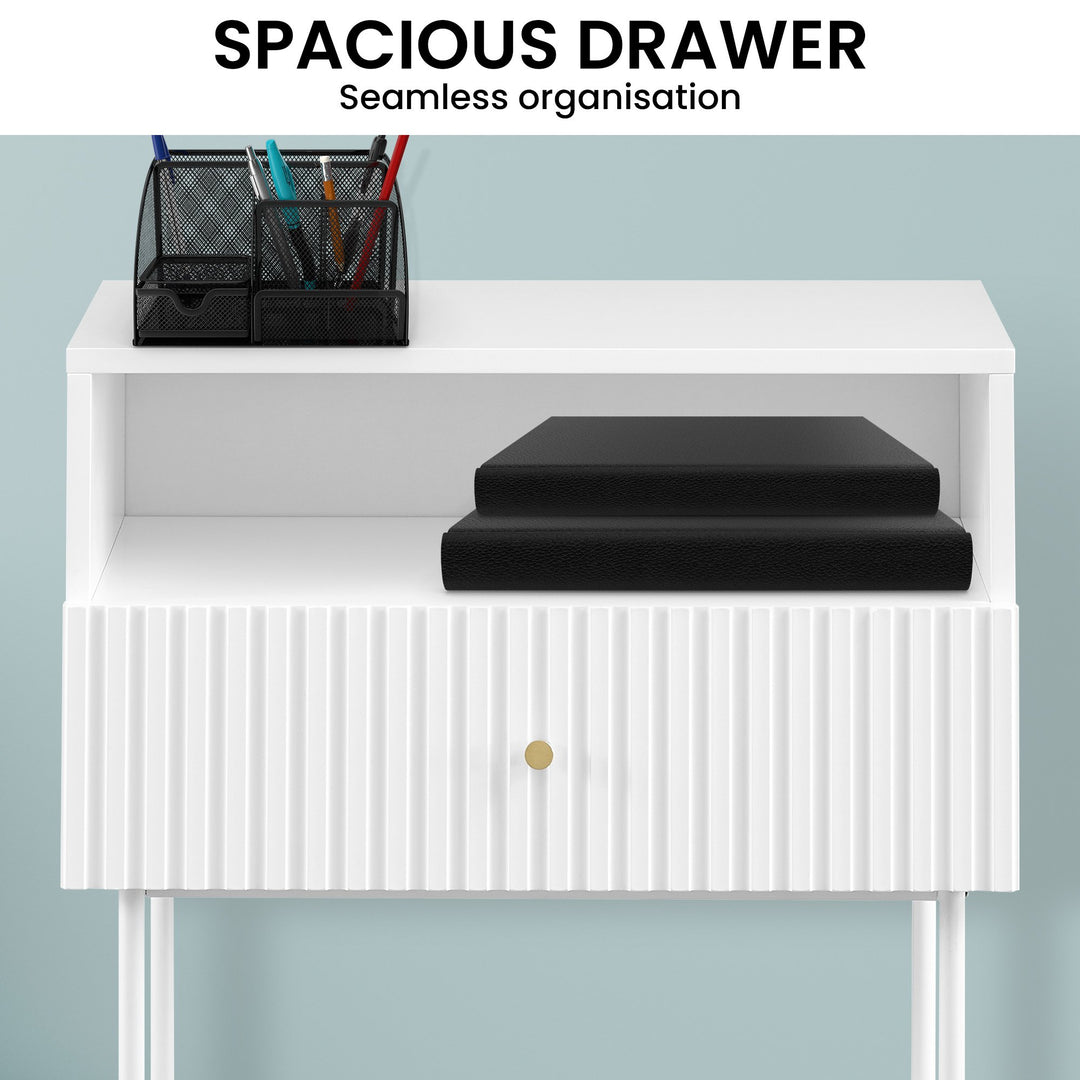 P&F ZennHome Cecil Slender Fluted Bedside Table In White
