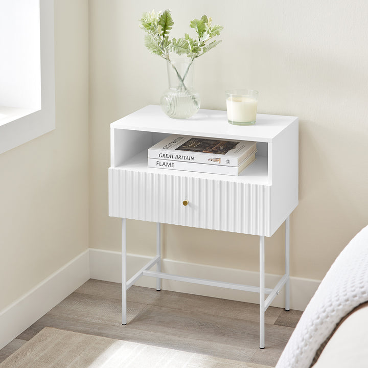P&F ZennHome Cecil Slender Fluted Bedside Table In White