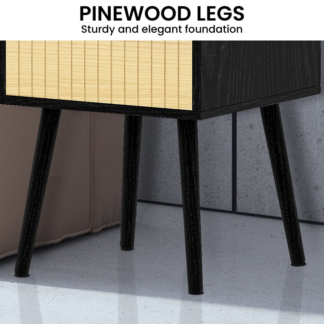 P&F ZennHome Ivan Bedside Table Night Stand - Black/natural