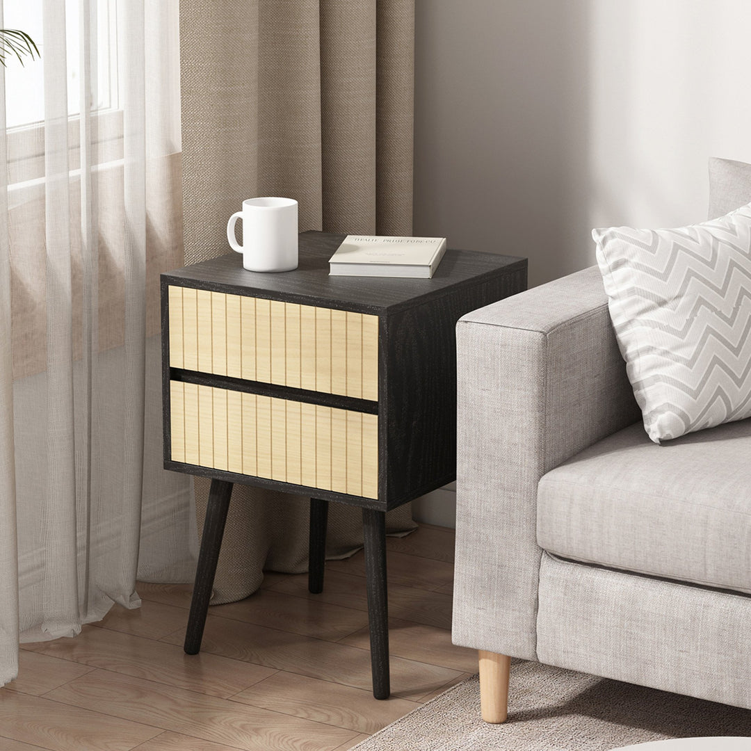 P&F ZennHome Ivan Bedside Table Night Stand - Black/natural