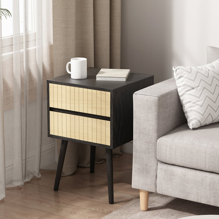 P&F ZennHome Ivan Bedside Table Night Stand - Black/natural