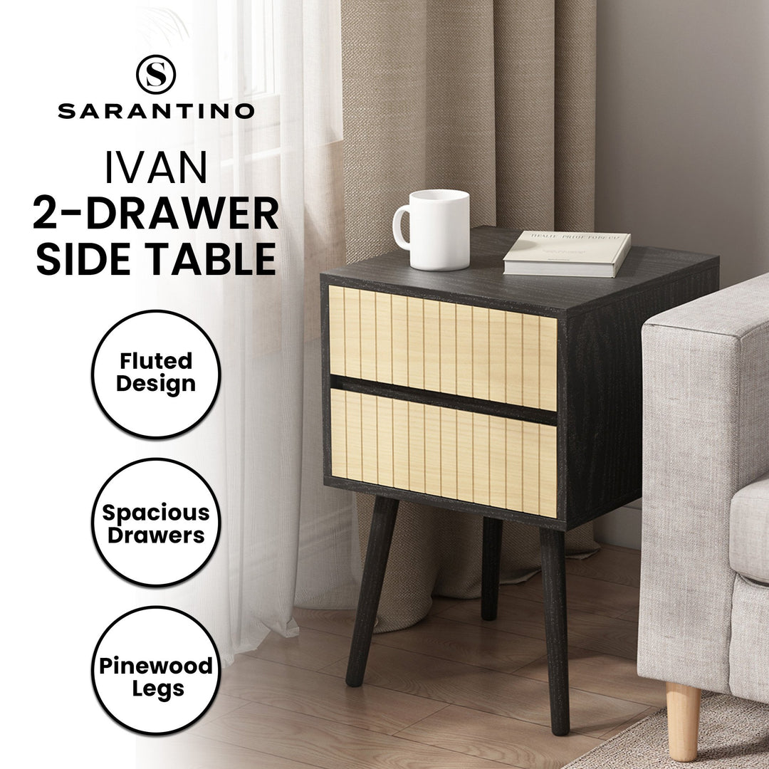 P&F ZennHome Ivan Bedside Table Night Stand - Black/natural