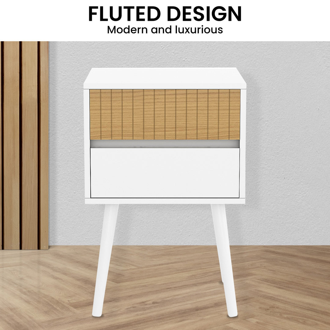 P&F ZennHome Clio Bedside Table Night Stand - White/natural