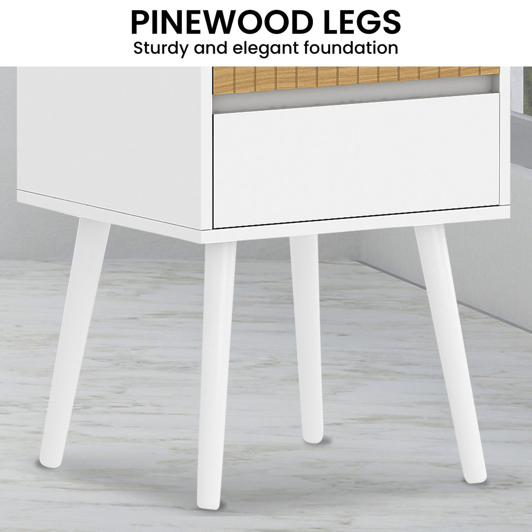 P&F ZennHome Clio Bedside Table Night Stand - White/natural