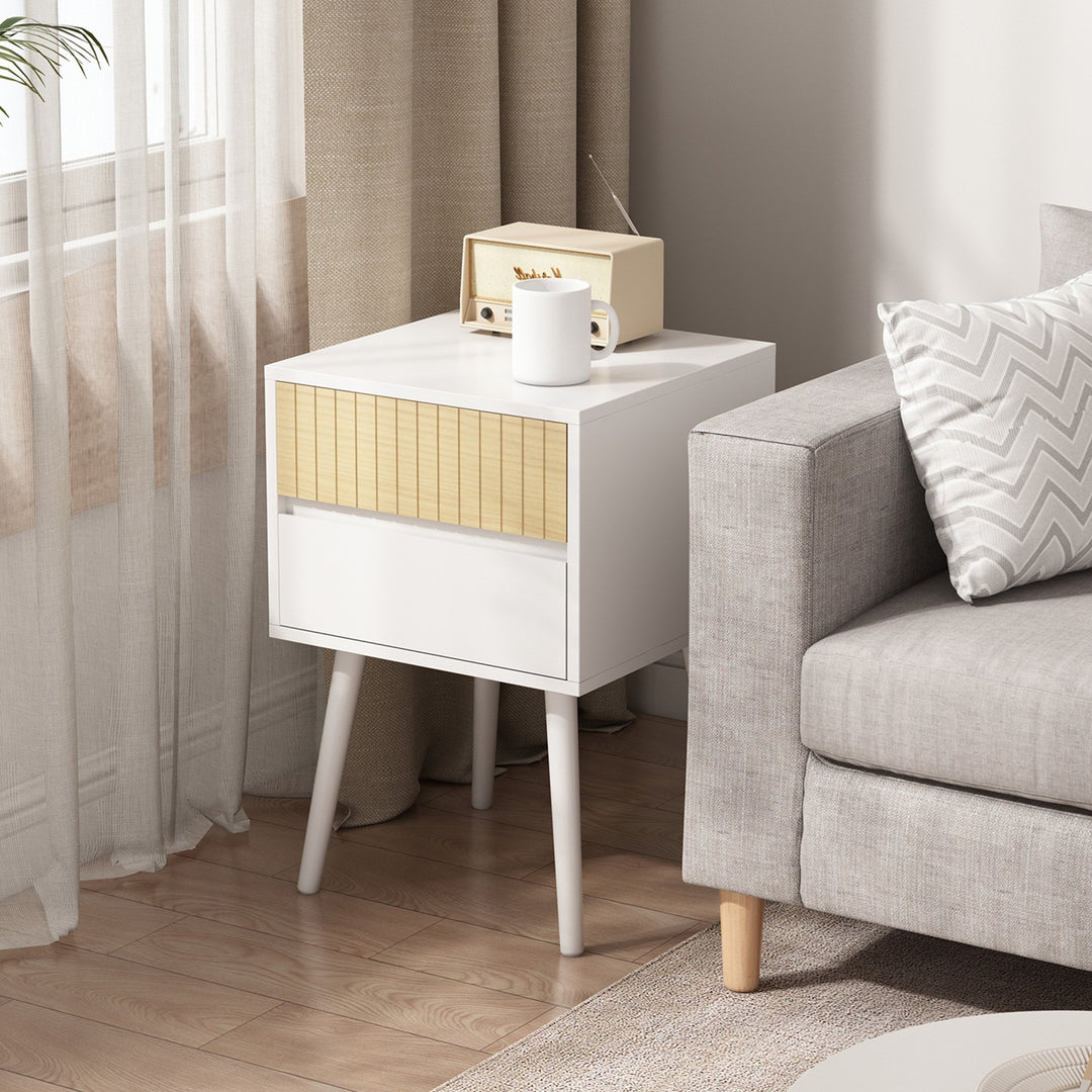 P&F ZennHome Clio Bedside Table Night Stand - White/natural