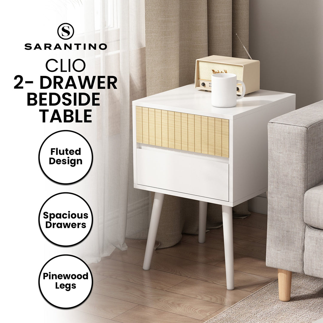 P&F ZennHome Clio Bedside Table Night Stand - White/natural