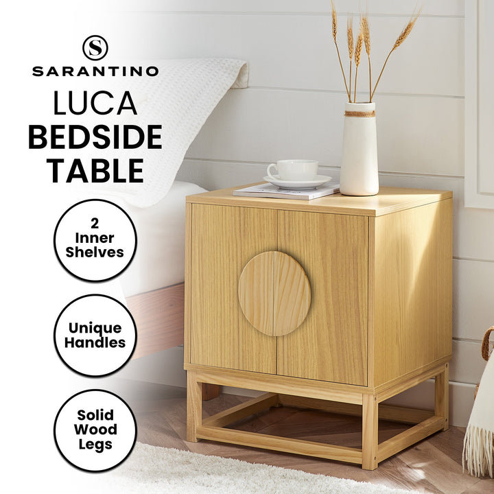 P&F ZennHome Luca Bedside Table Split Door Night Stand - Natural